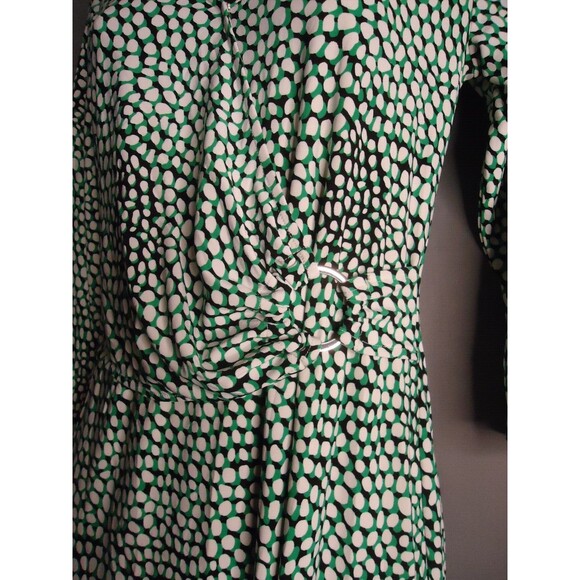 Roz & Ali Faux Wrap Sheath Dress Green White Polka Dot Stretch Womens Size XS - Picture 4 of 13
